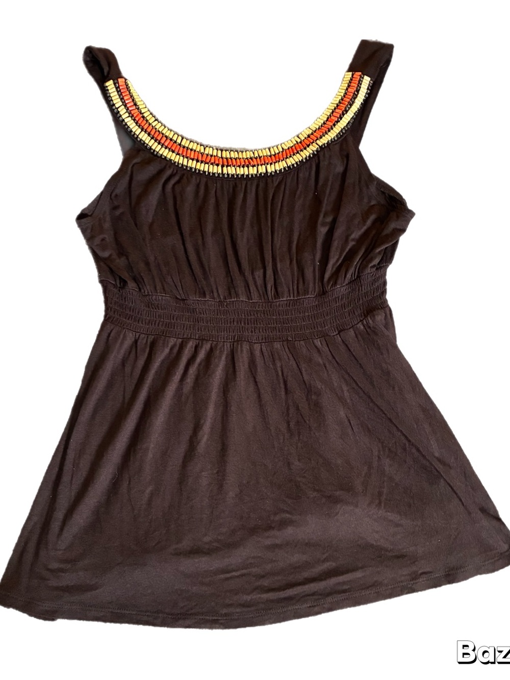 Vintage Y2K AGB Babydoll Brown Tank Top Cami Red/Beige Beaded Neckline Sz Large